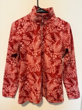 Eddie Bauer Red and White Fern Print Half-Zip Fleece